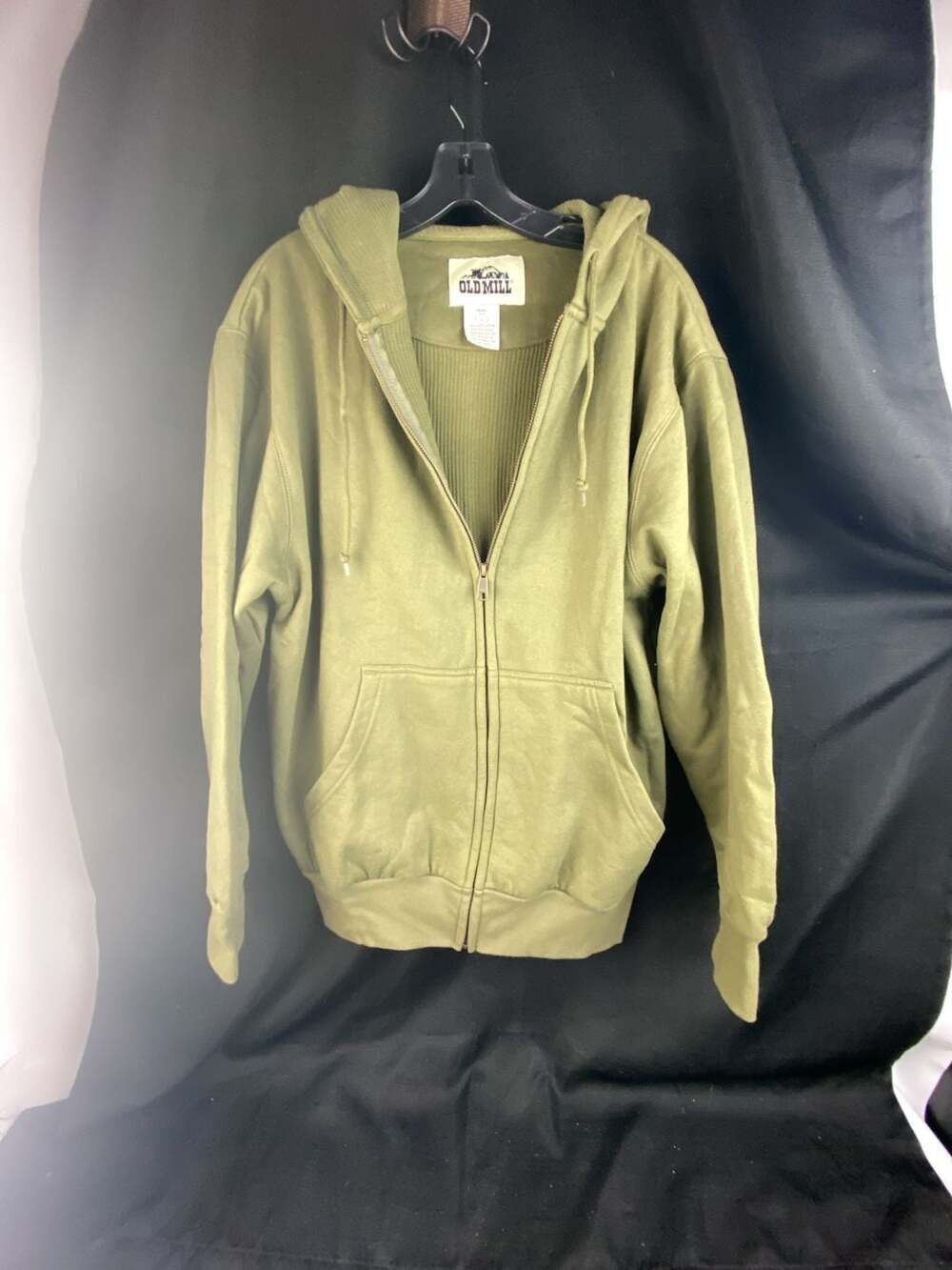 Old Mill Mens Olive Green Full Zip Hooded Sweatshirt Sz L
